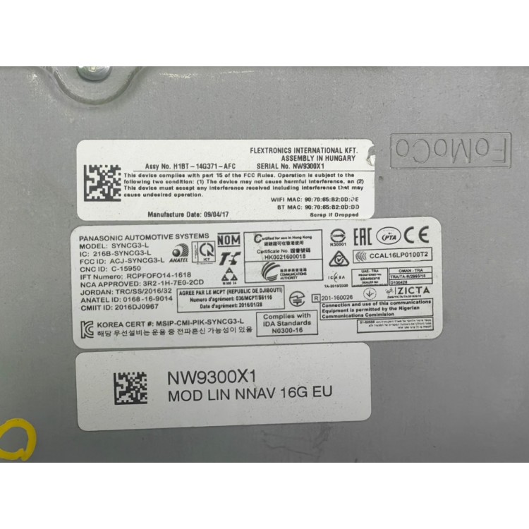 Ford Fiesta 2017-2023 Εγκέφαλος Navigation H1BT14G371AFC OEM